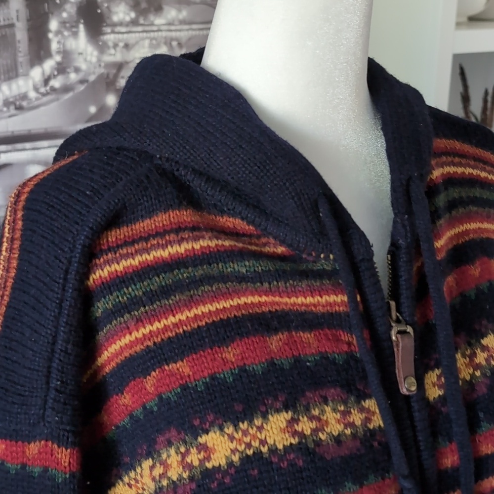 VGT 90s Bean Pole Woman's Multi-colored Striped Hooded Zippered Sweater. - Picture 2 of 12